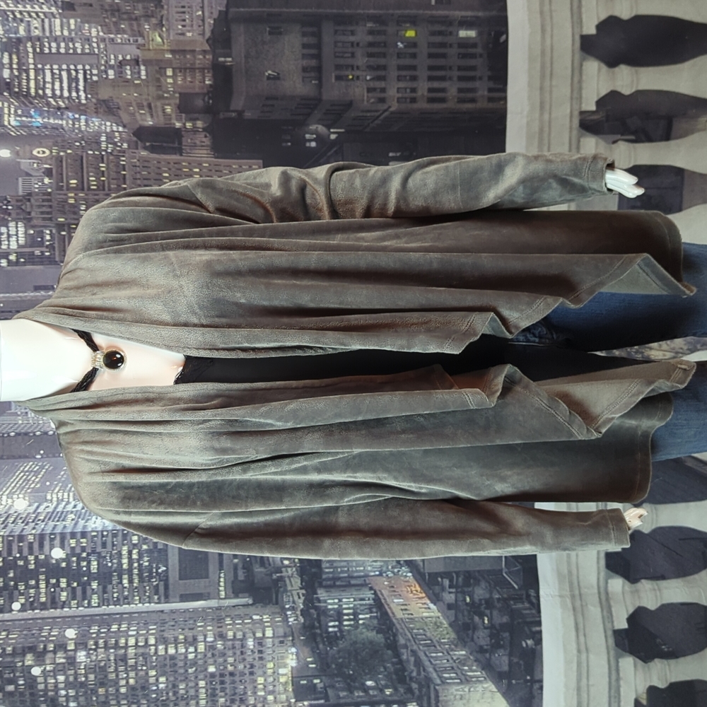 Spring + Mercer sz L Gray Soft Draped Cascading Open Front Cardigan Sweater
